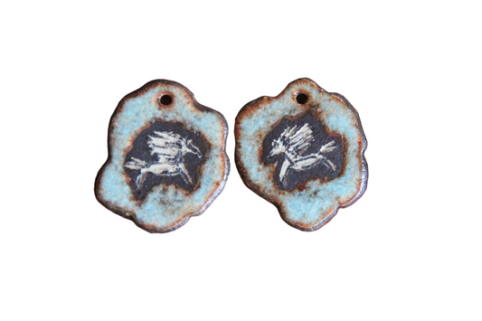 Rustic pair, organic shape - ceramic earring dangles