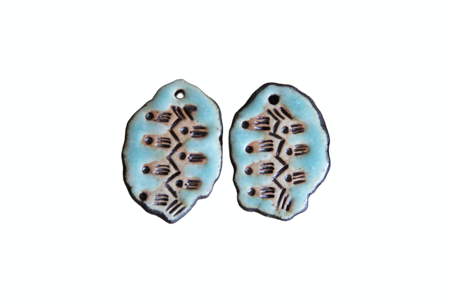 Rustic pair, organic shape - ceramic earring dangles
