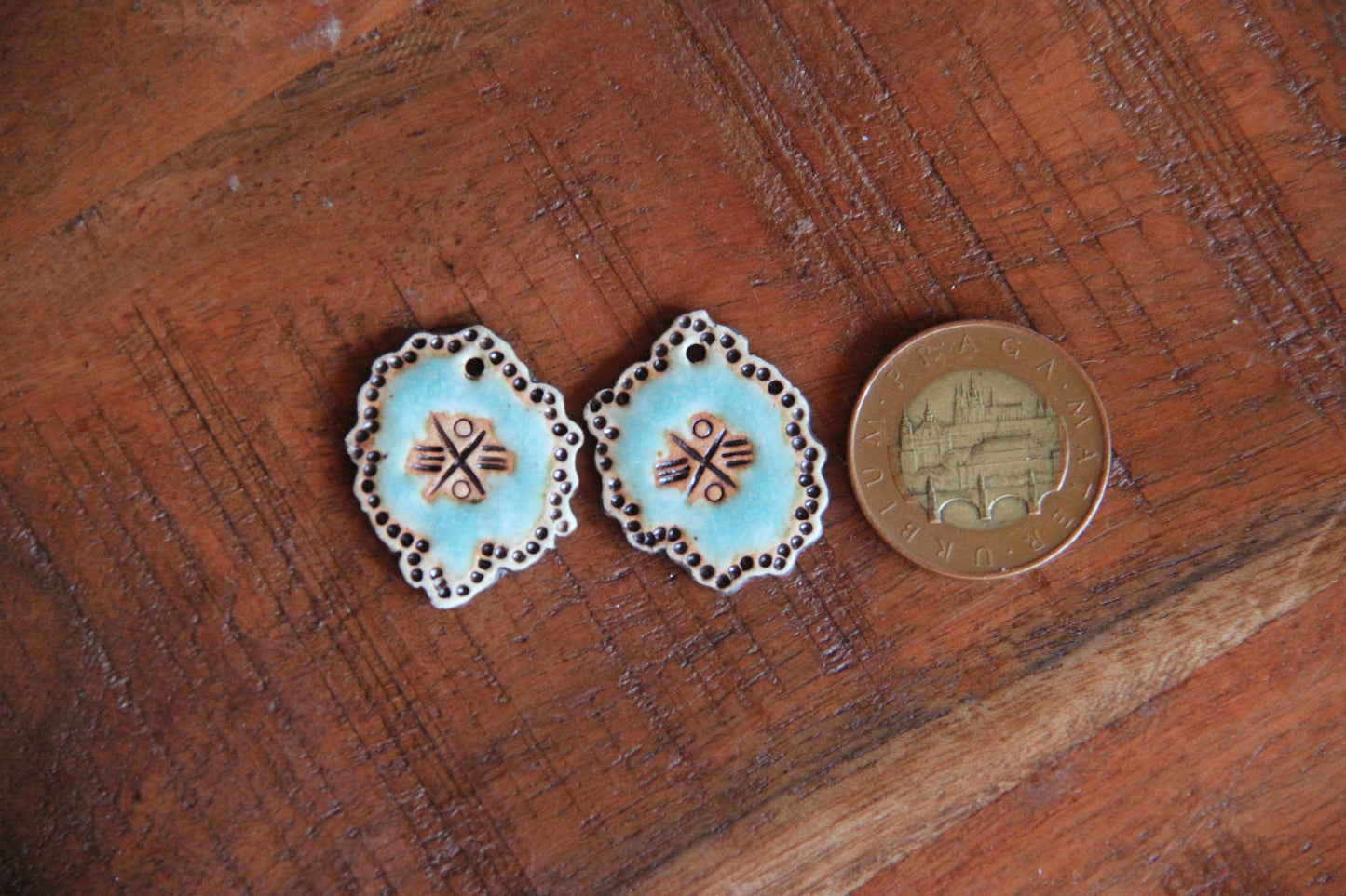 Rustic pair, organic shape - ceramic earring dangles