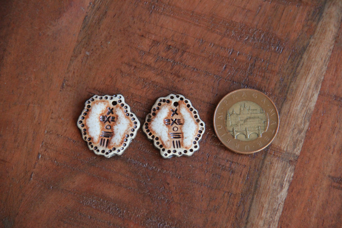 Rustic pair, organic shape - ceramic earring dangles