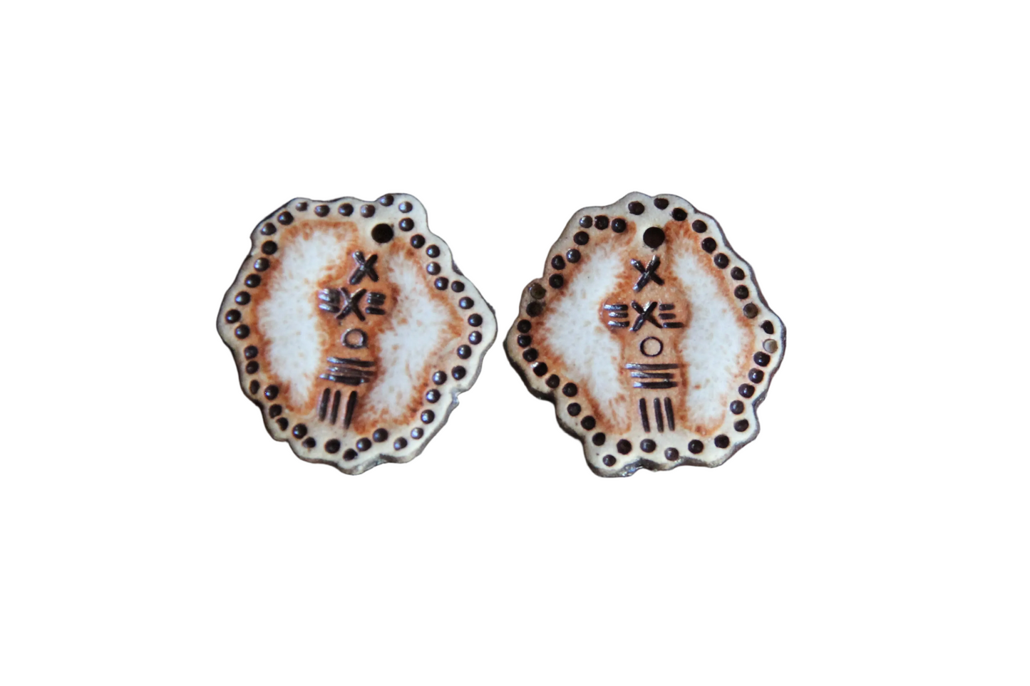 Rustic pair, organic shape - ceramic earring dangles