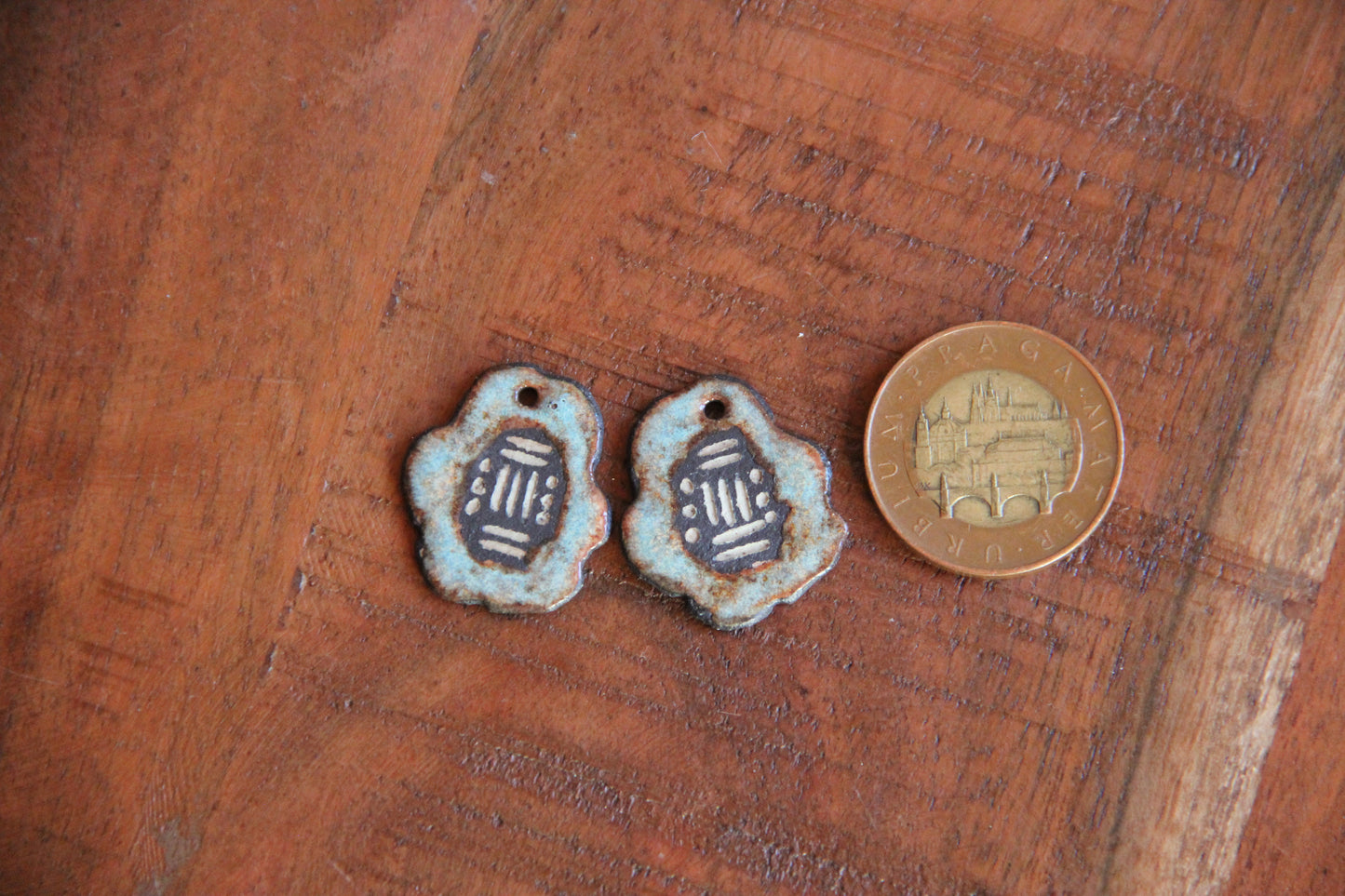 Rustic pair, organic shape - ceramic earring dangles