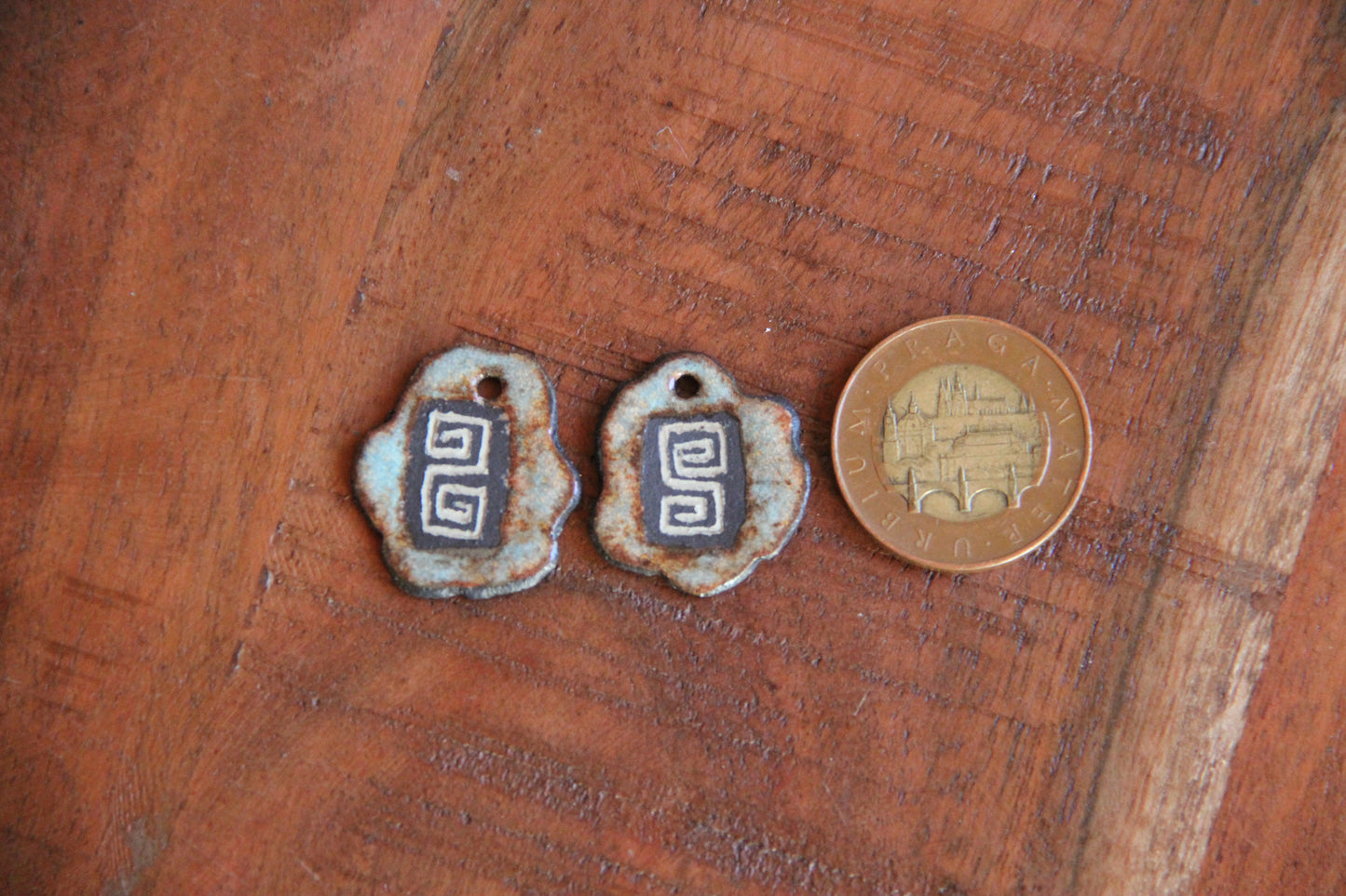 Rustic pair, organic shape - ceramic earring dangles