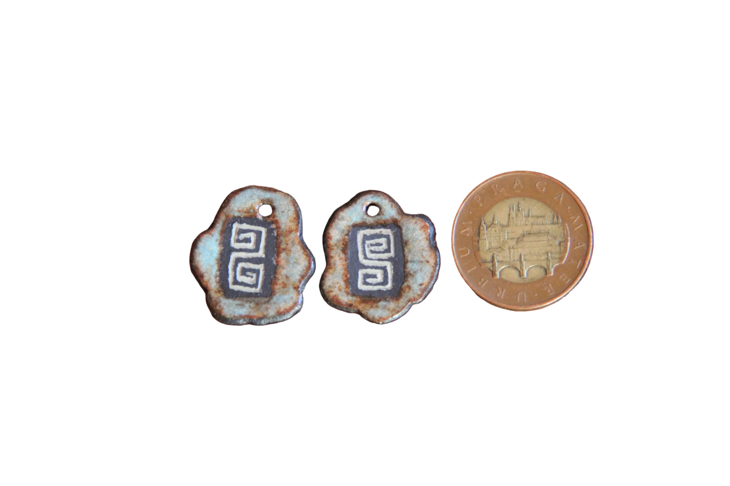 Rustic pair, organic shape - ceramic earring dangles