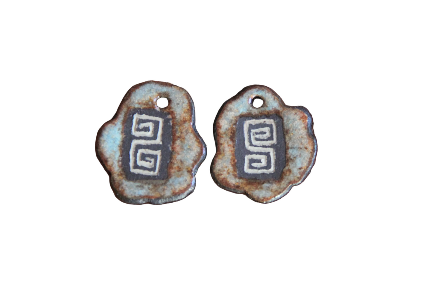 Rustic pair, organic shape - ceramic earring dangles