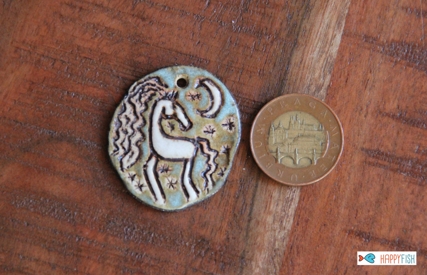 Horse under the Moon and Stars... Rustic Stoneware Pendant