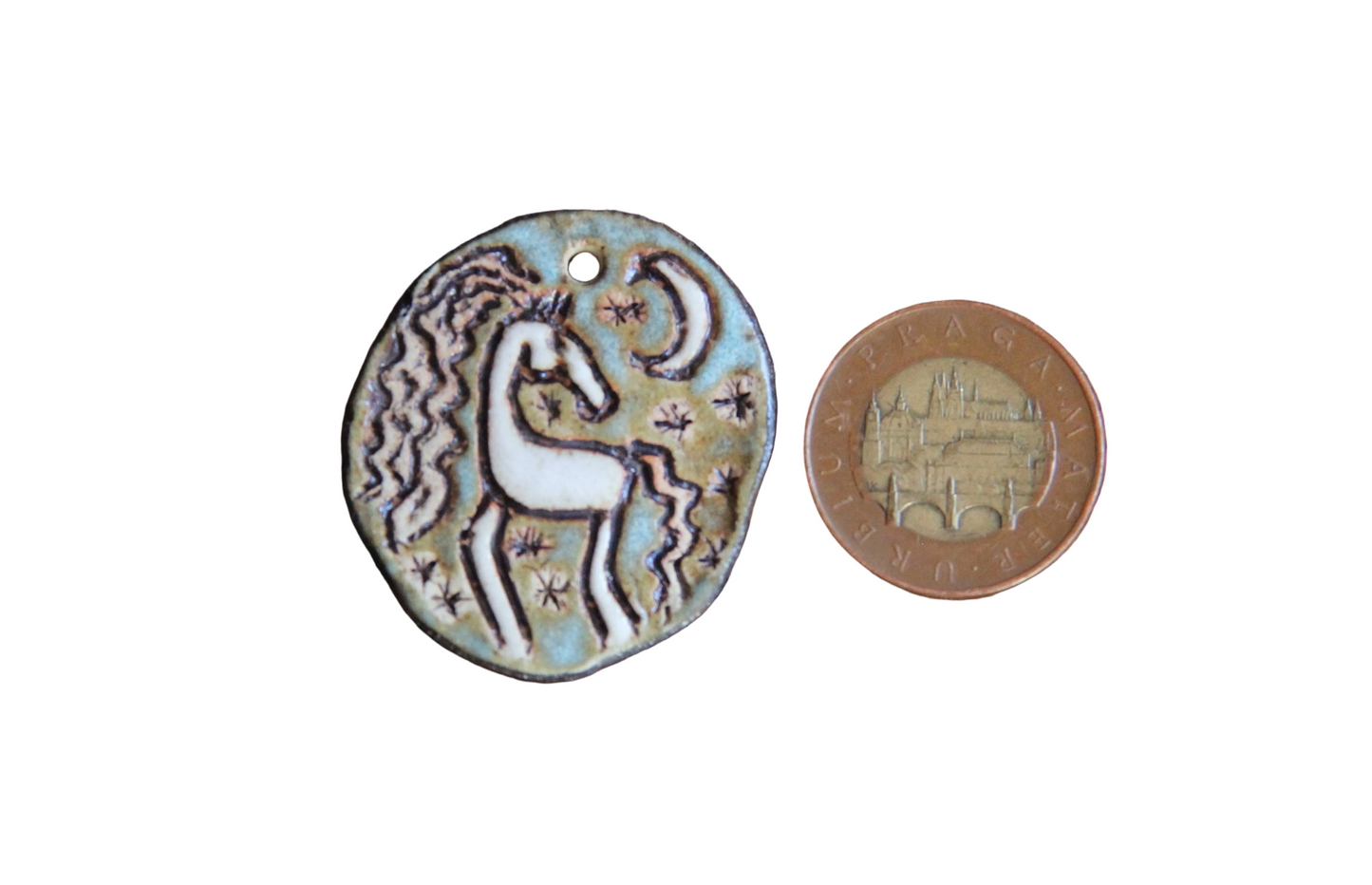 Horse under the Moon and Stars... Rustic Stoneware Pendant