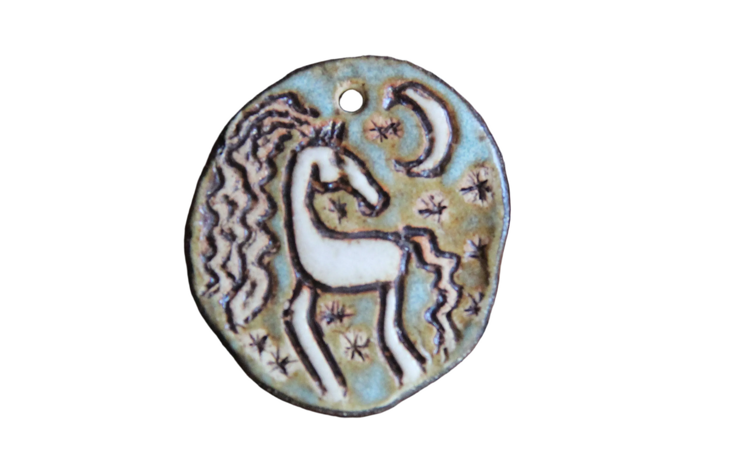 Horse under the Moon and Stars... Rustic Stoneware Pendant
