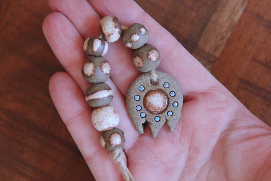 SET of 8 beads and a small pendant. rustic earthy stoneware BEADS