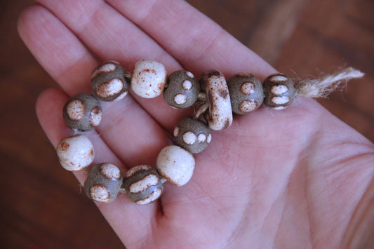SET of 12 rustic earthy stoneware BEADS