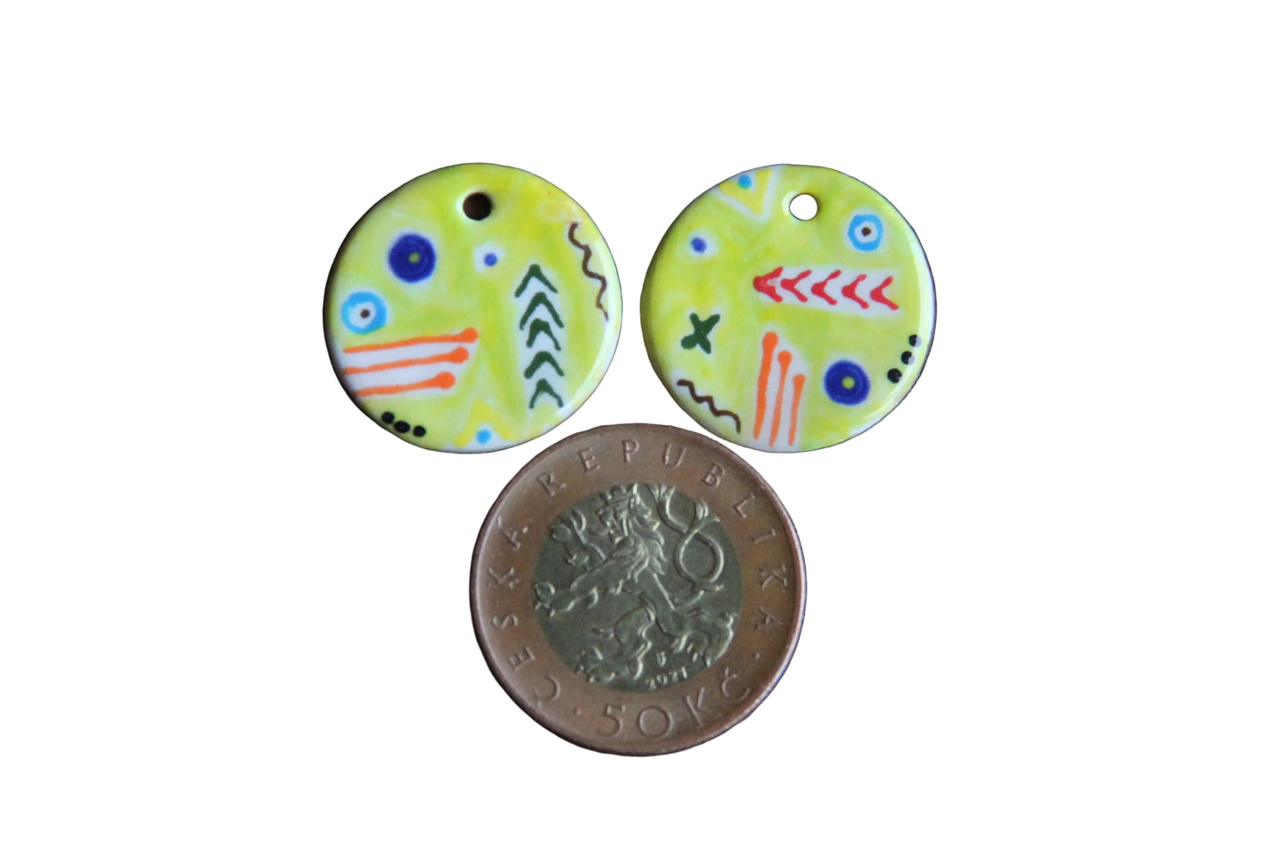 Ceramic  earring dangles with ABSTRACT design