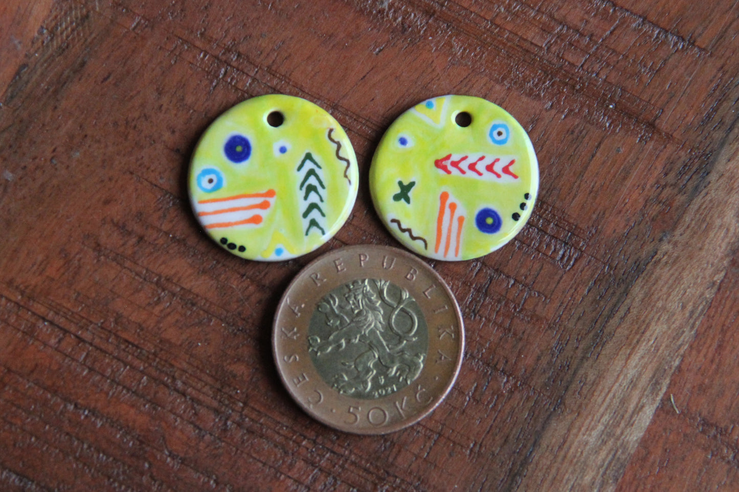 Ceramic  earring dangles with ABSTRACT design