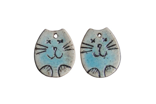 Rustic kitty... a pair of ceramic earring dangles