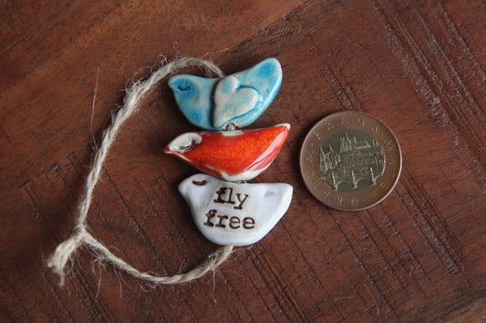 SET of 3 BIRDS... rustic earthy stoneware birds