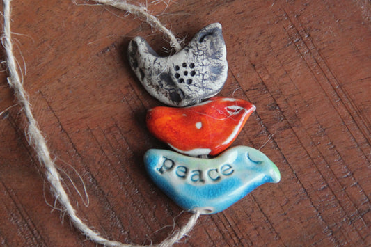 SET of 3 BIRDS... rustic earthy stoneware birds