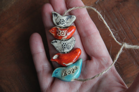SET of 5 BIRDS... rustic earthy stoneware birds