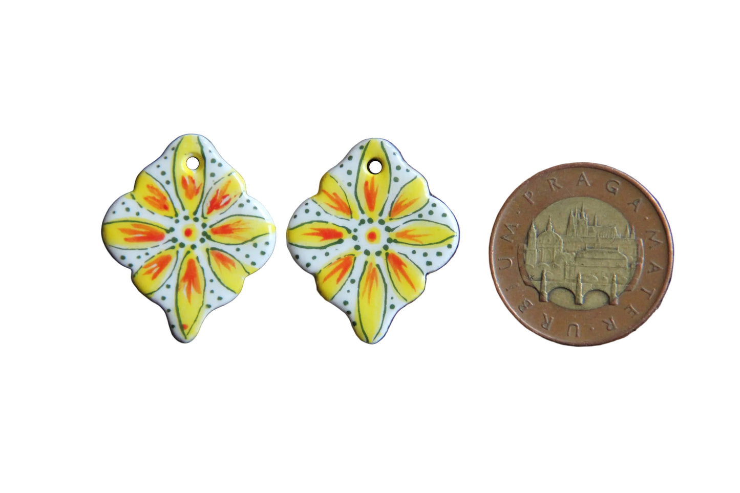 A pair of floral ceramic dangles