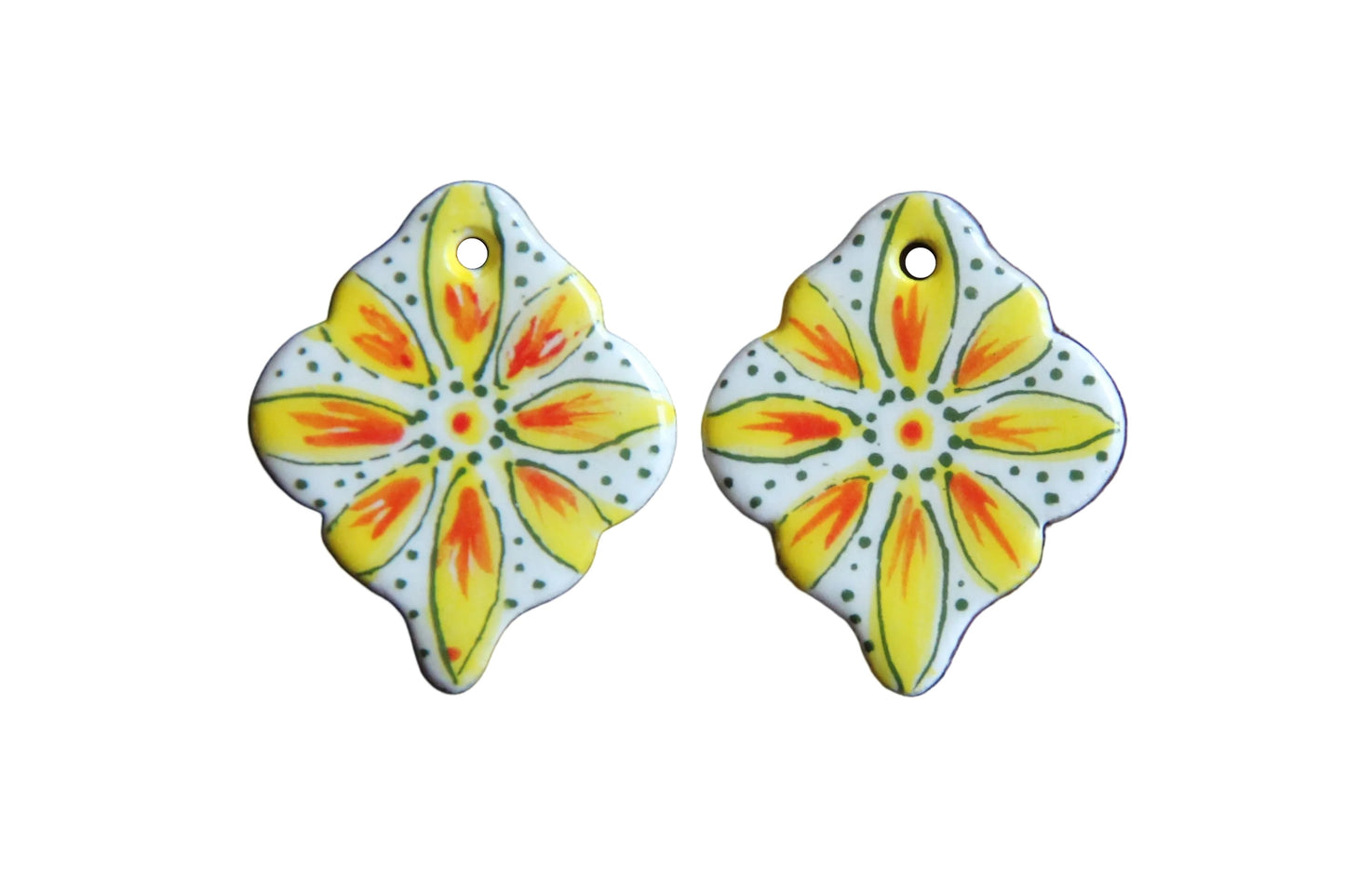 A pair of floral ceramic dangles