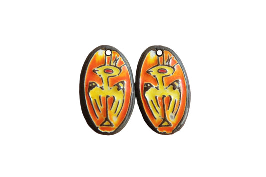 Tribal pair of ceramic earring dangles