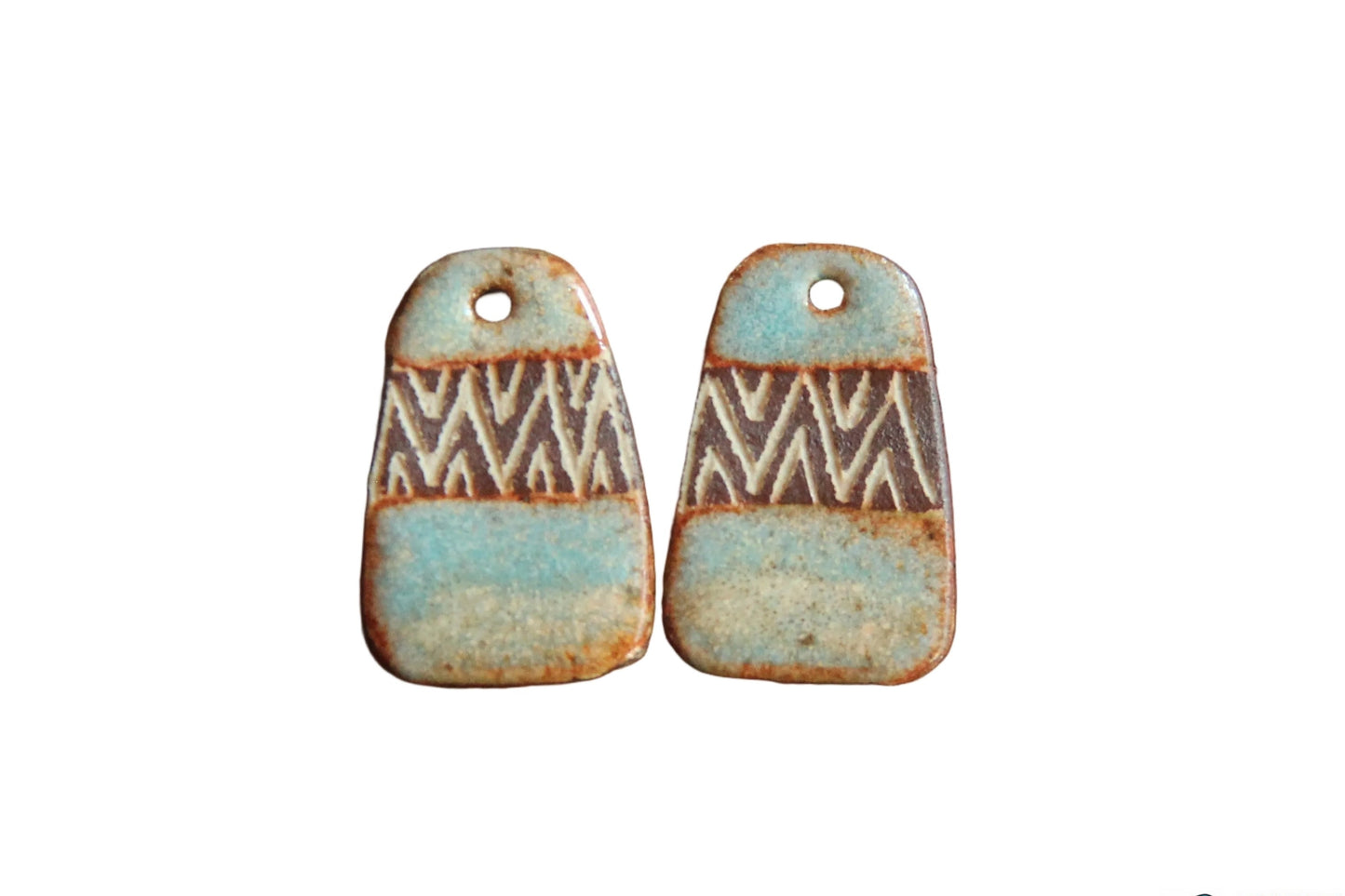 Flat rustic ceramic earring dangles