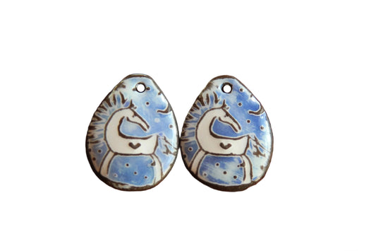 White horses - a pair of ceramic earring dangles
