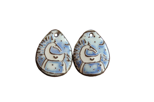 White horses - a pair of ceramic earring dangles