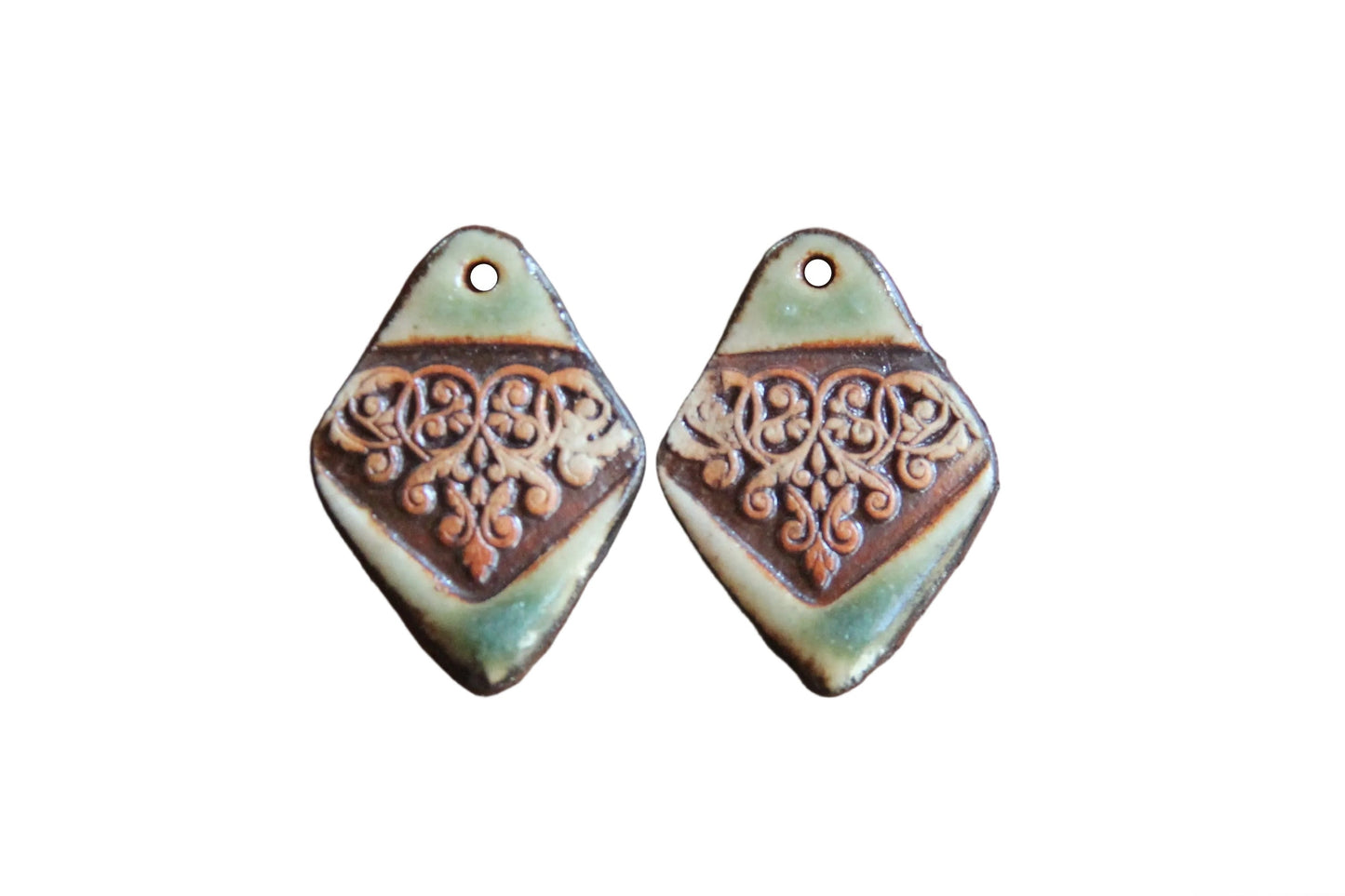 Ceramic earring dangles in rustic style