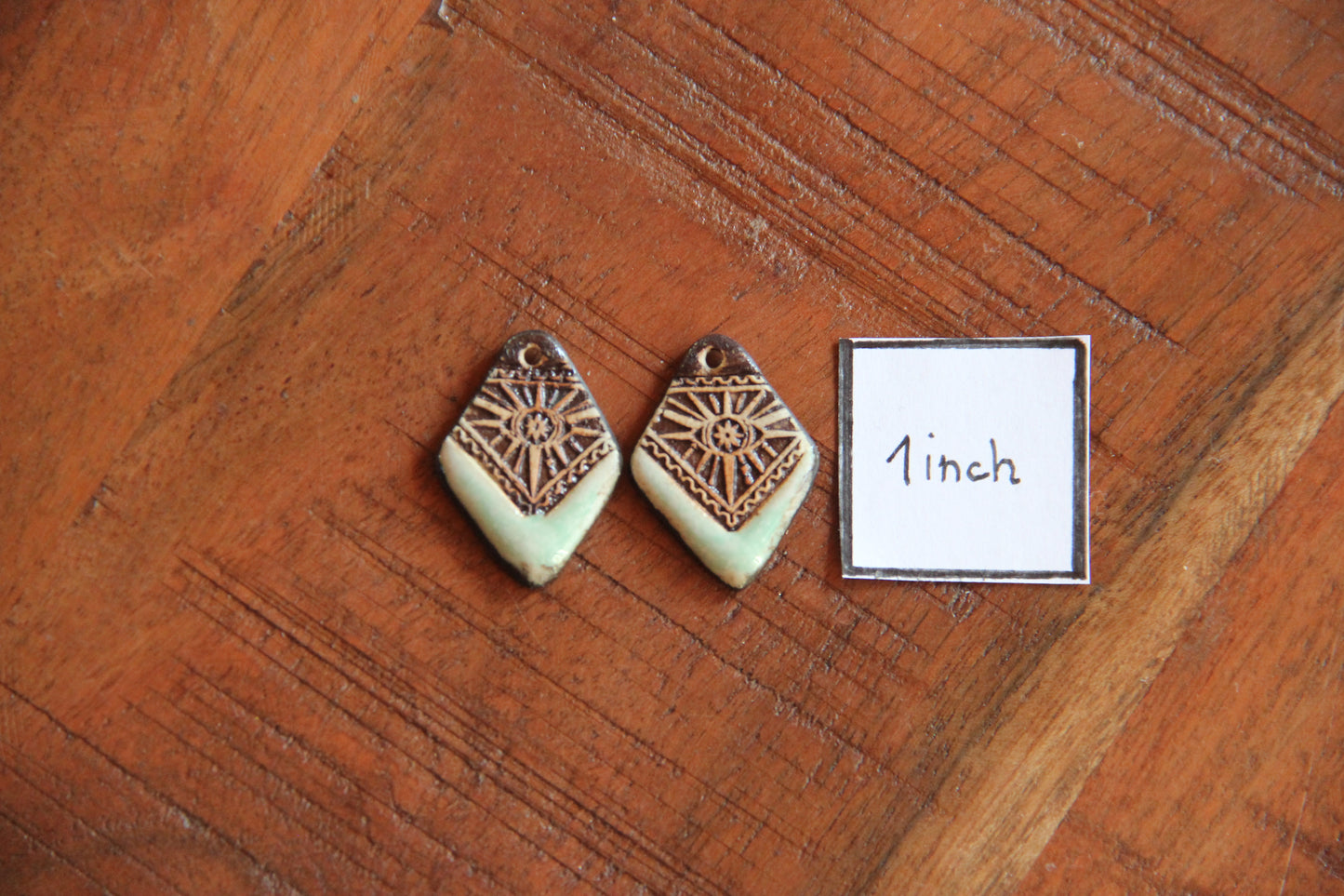 Ceramic earring dangles in rustic style