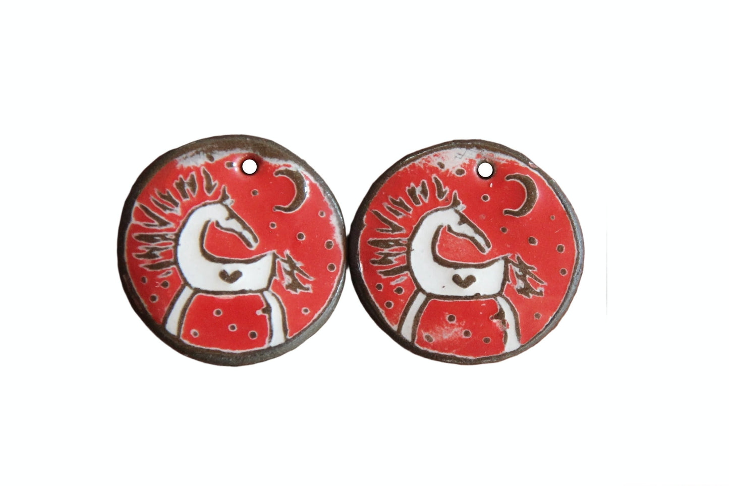 Horses on red background.