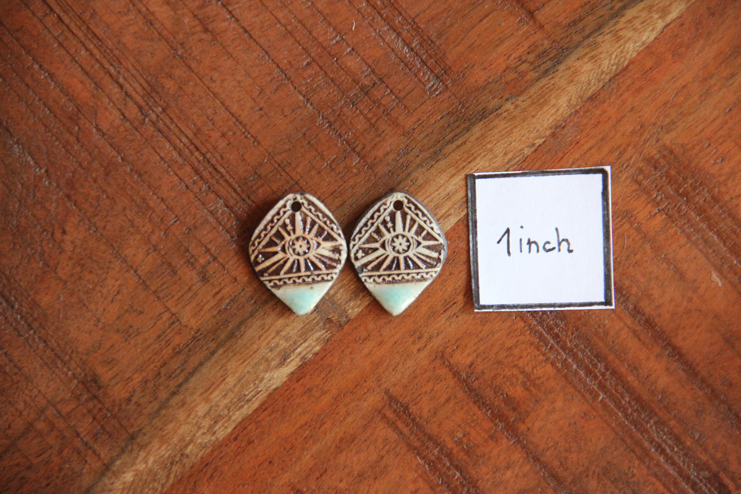 Ceramic earring dangles SMALLER in rustic style