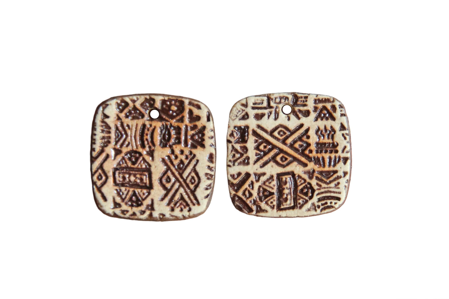 Lightweight Rustic tribal textured pair of ceramic earring dangles