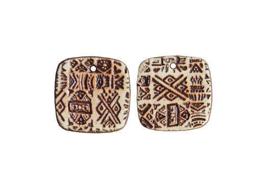 Lightweight Rustic tribal textured pair of ceramic earring dangles