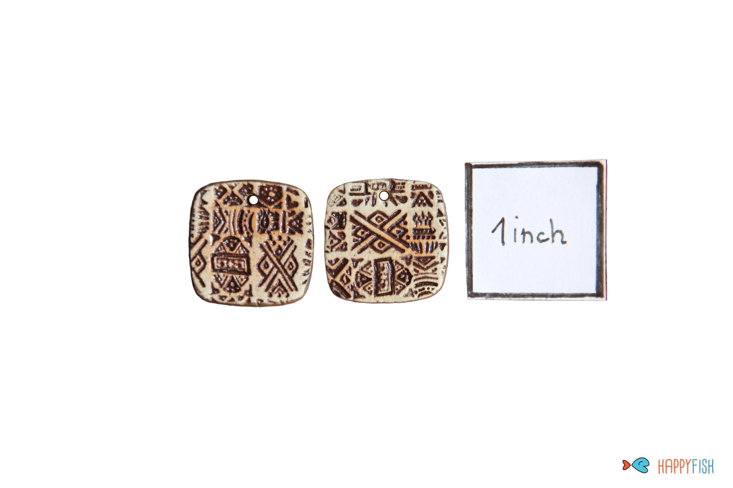 Lightweight Rustic tribal textured pair of ceramic earring dangles