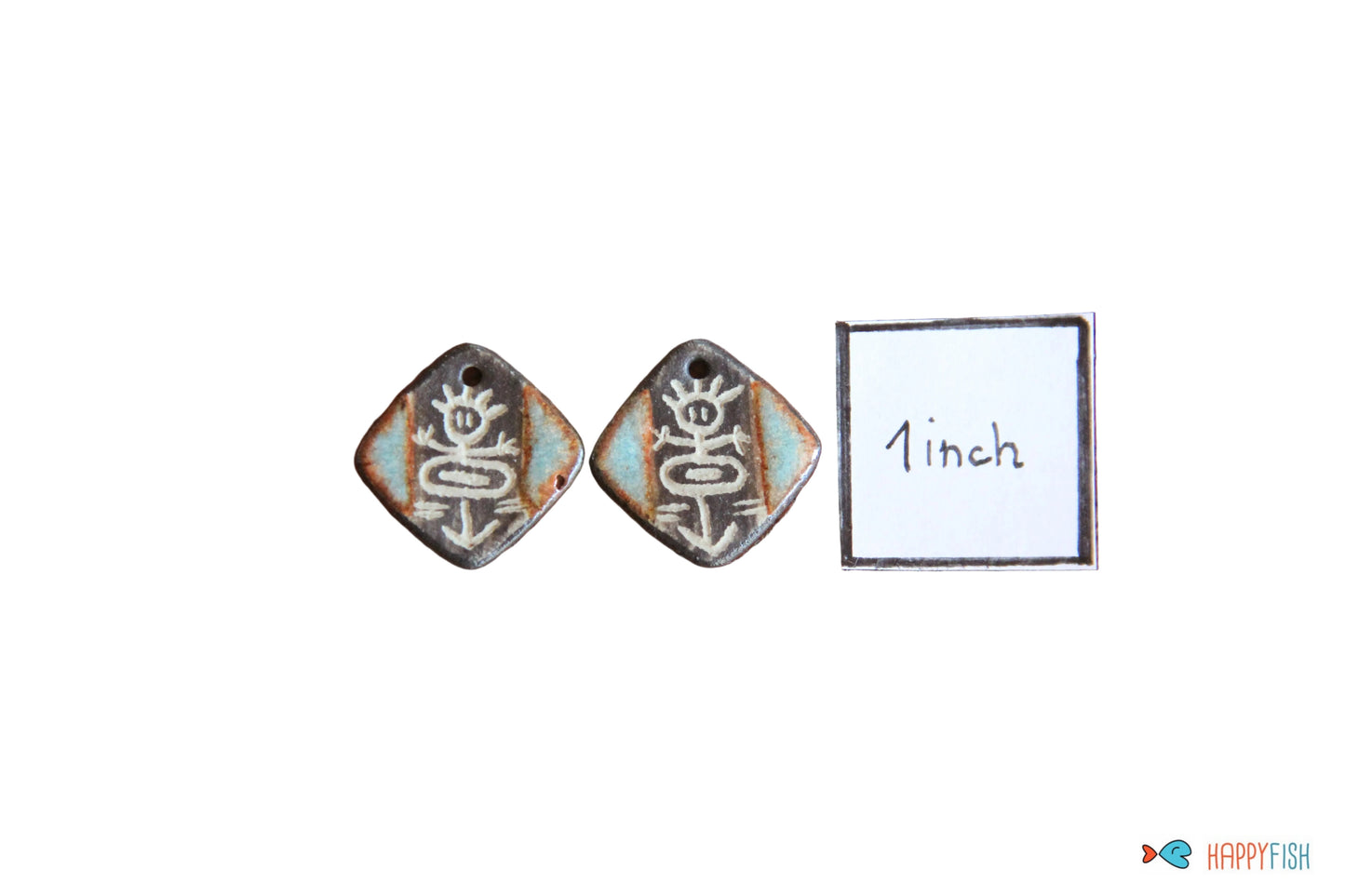 Handcarved rustic tribal pair of ceramic earring dangles