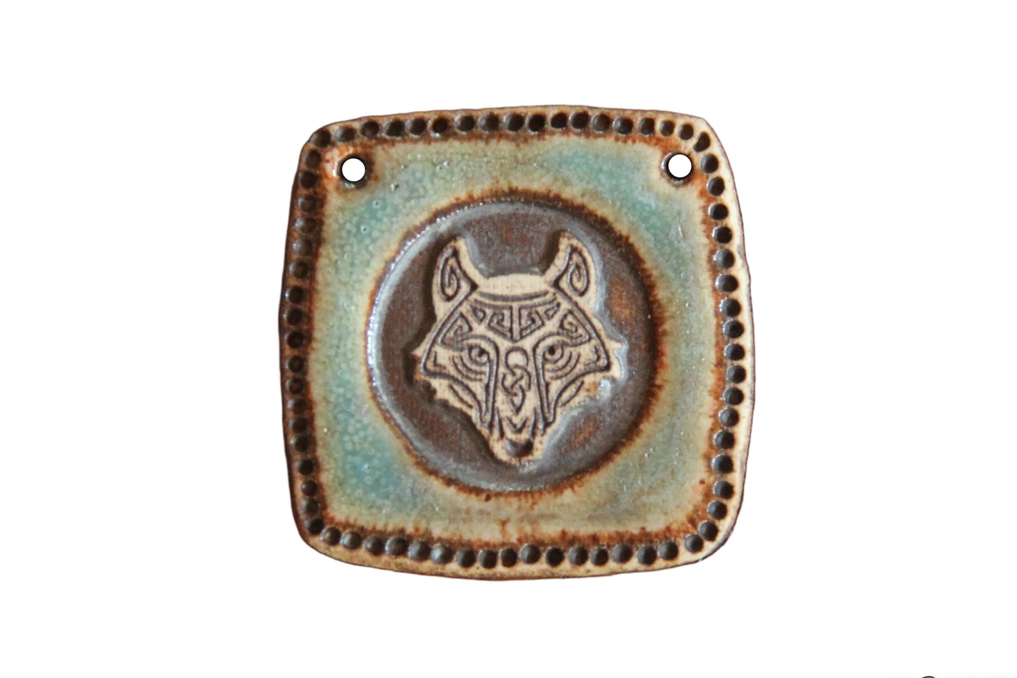 Wolf Head rustic stoneware pendant