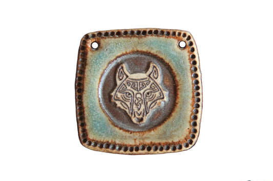 Wolf Head rustic stoneware pendant