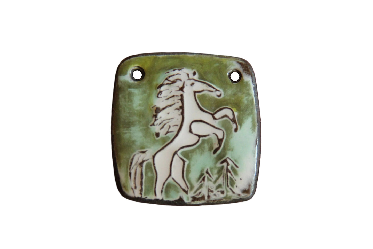 Rearing white horse ceramic focal pendant