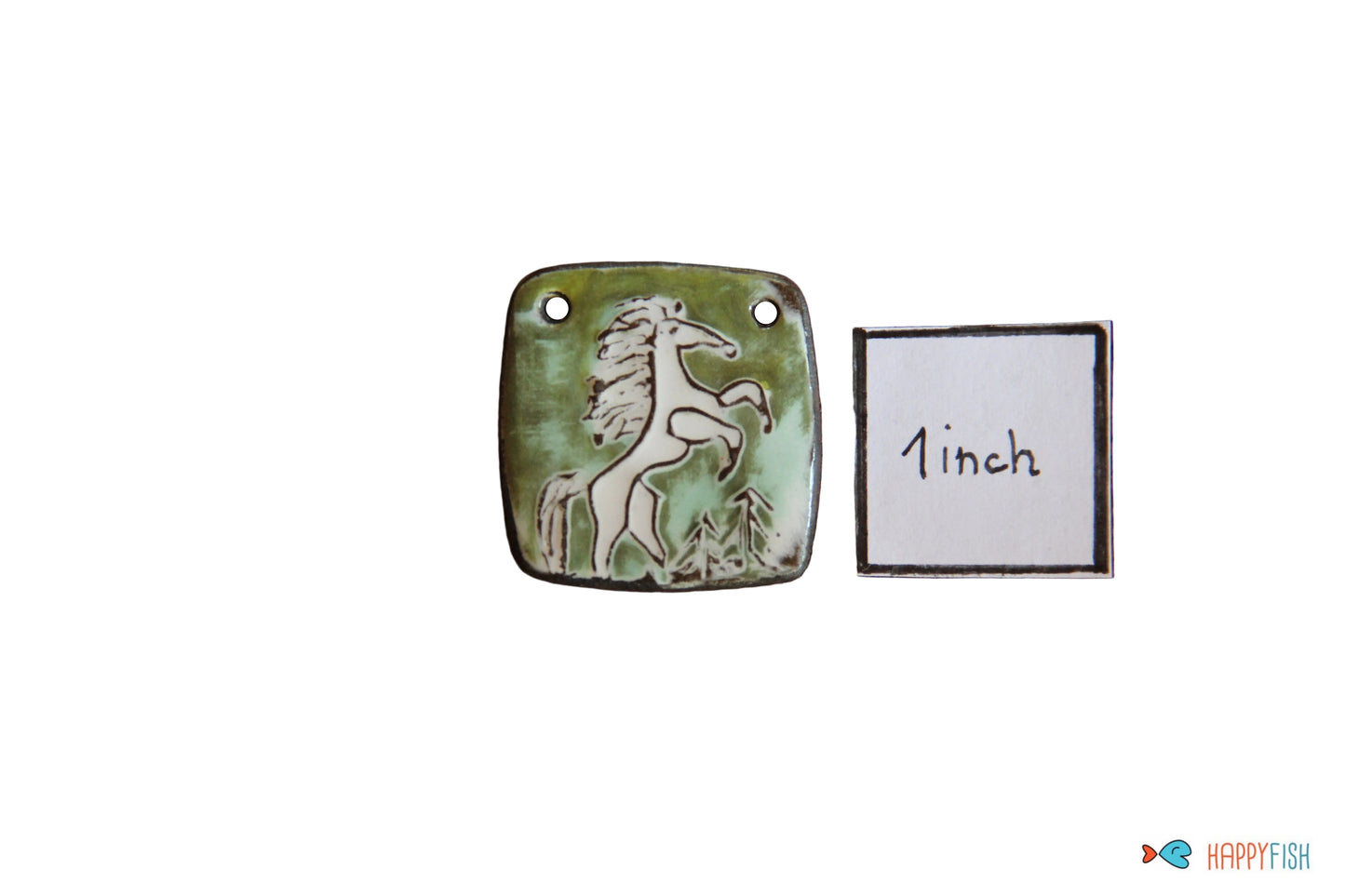 Rearing white horse ceramic focal pendant