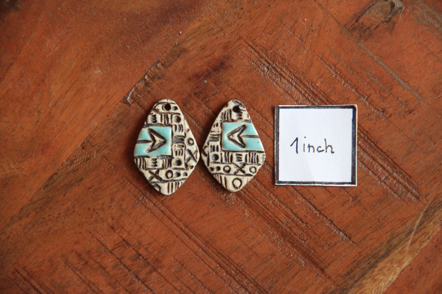 Arrow... Rustic tribal textured pair of ceramic earring dangles