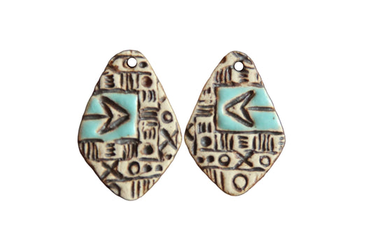 Arrow... Rustic tribal textured pair of ceramic earring dangles
