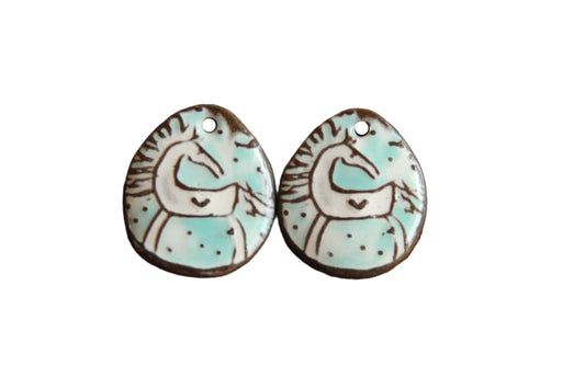 White horses - a pair of ceramic earring dangles