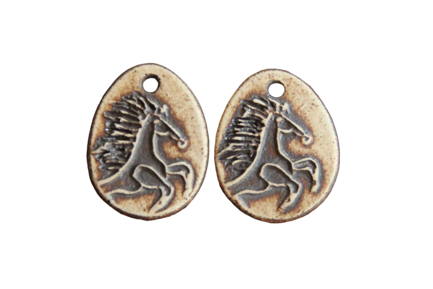 Horses... rustic pair of ceramic earring dangles