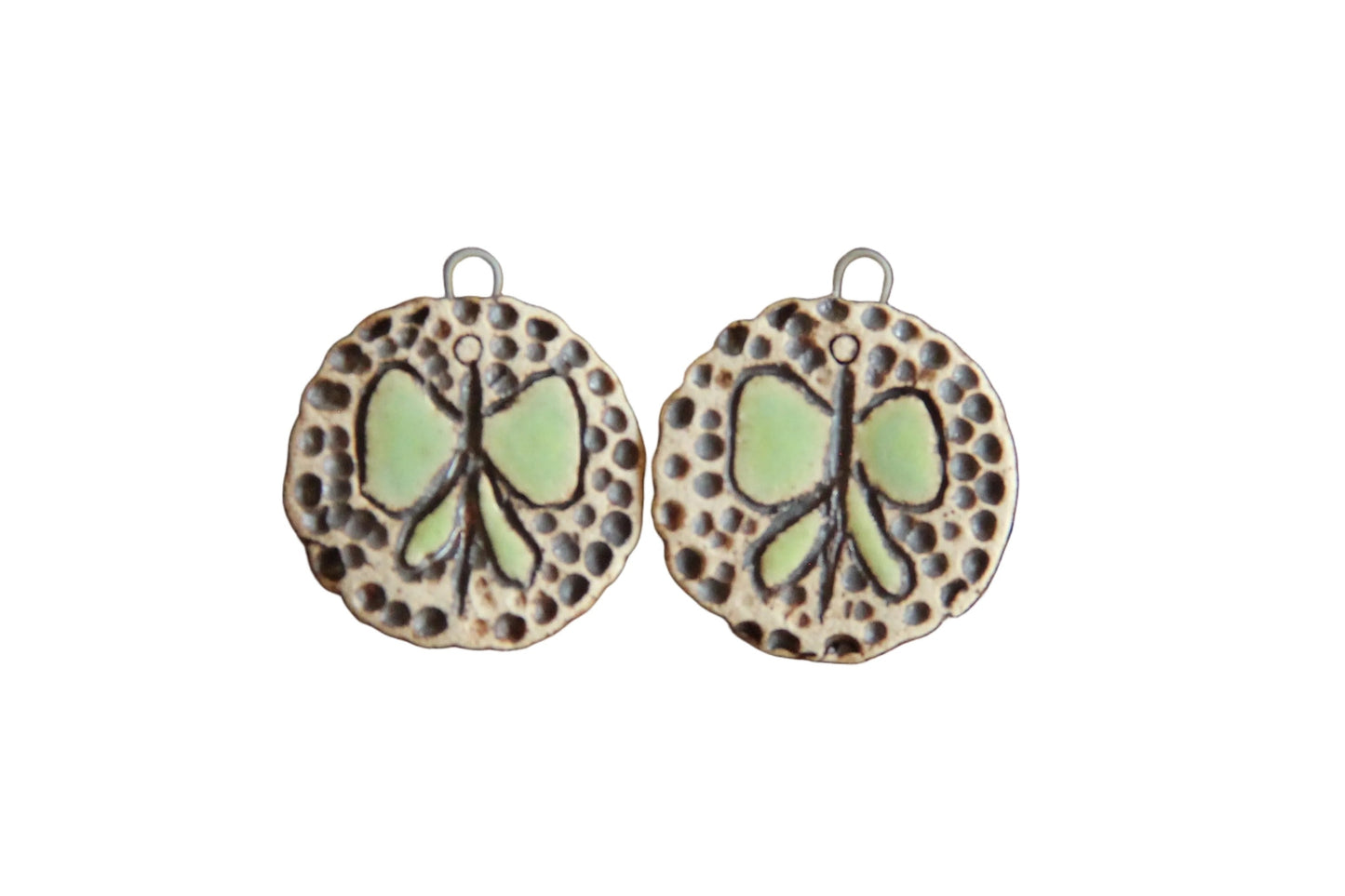 Butterflies... rustic pair, ceramic earring dangles
