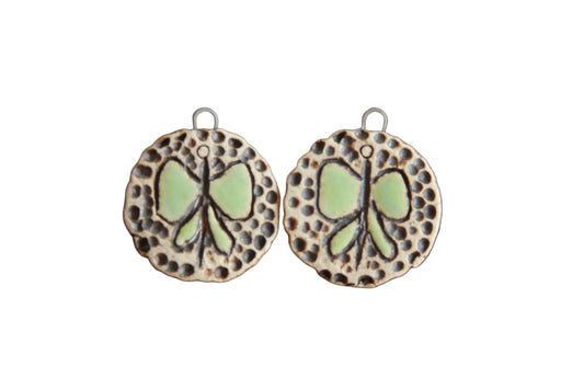 Butterflies... rustic pair, ceramic earring dangles