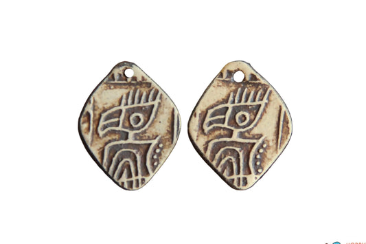 Rustic tribal pair of ceramic earring dangles