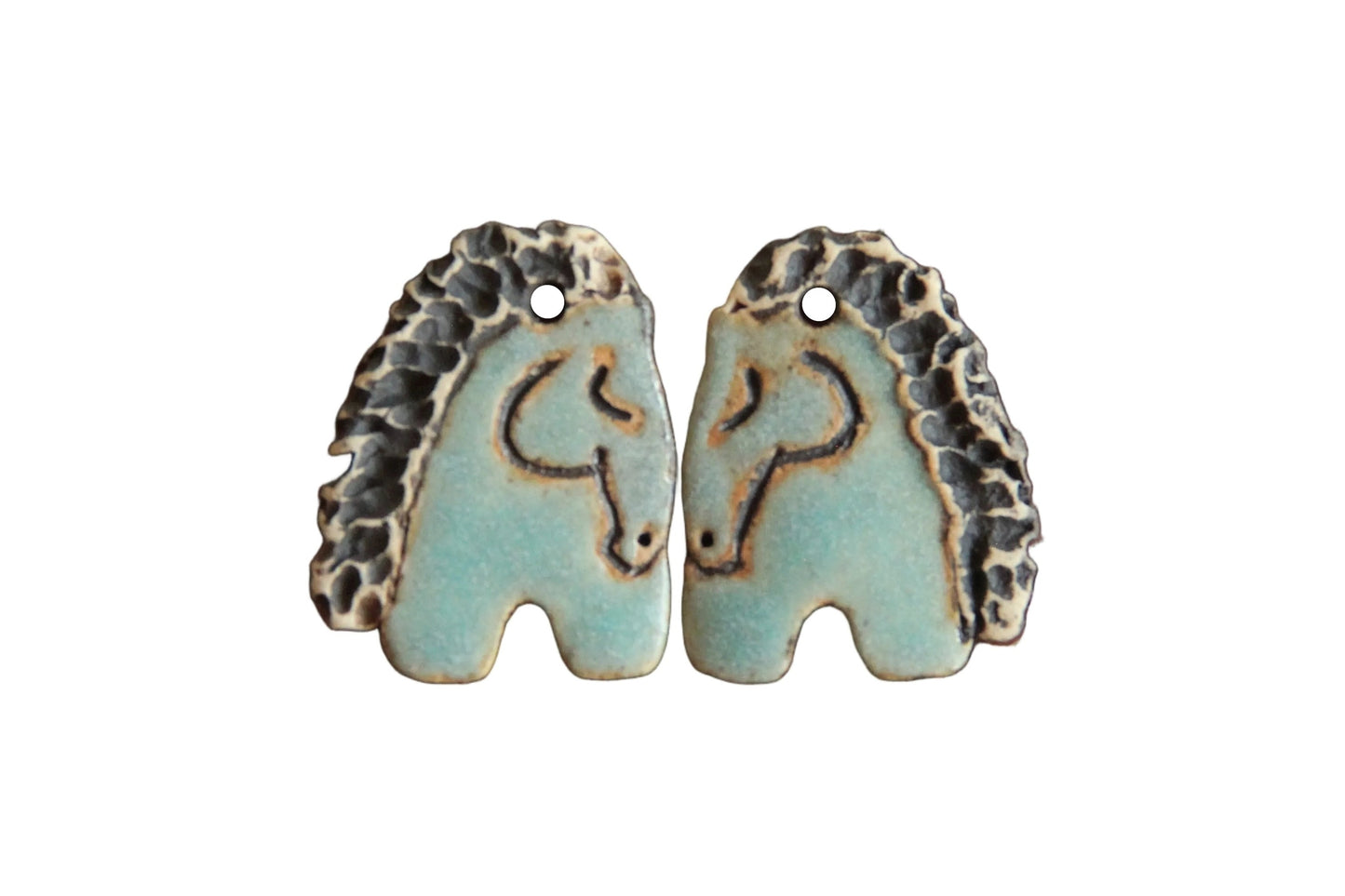 Horses Natural Rustic Blue Earring Pair