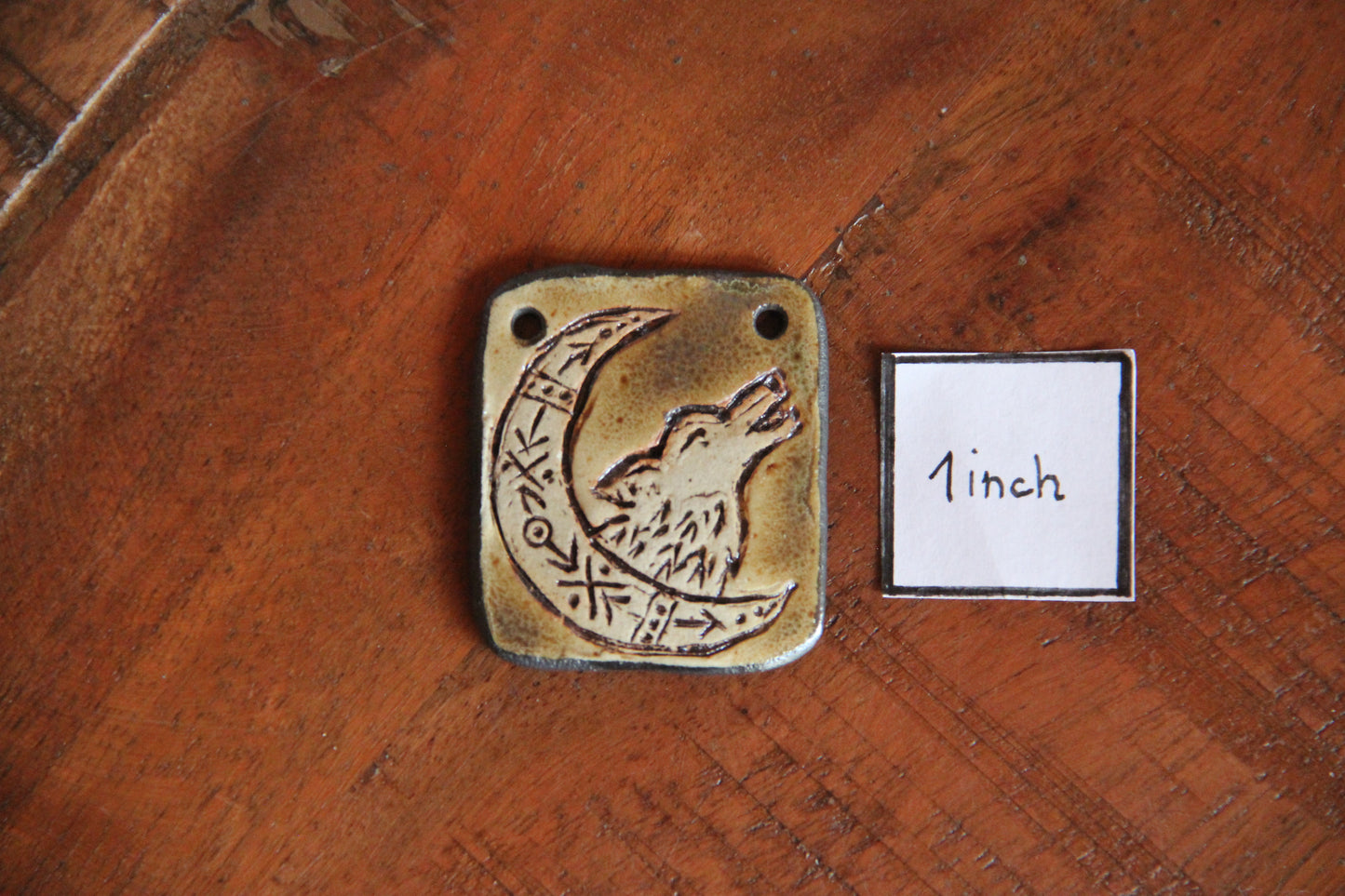 Olive green rustic wolf pendant