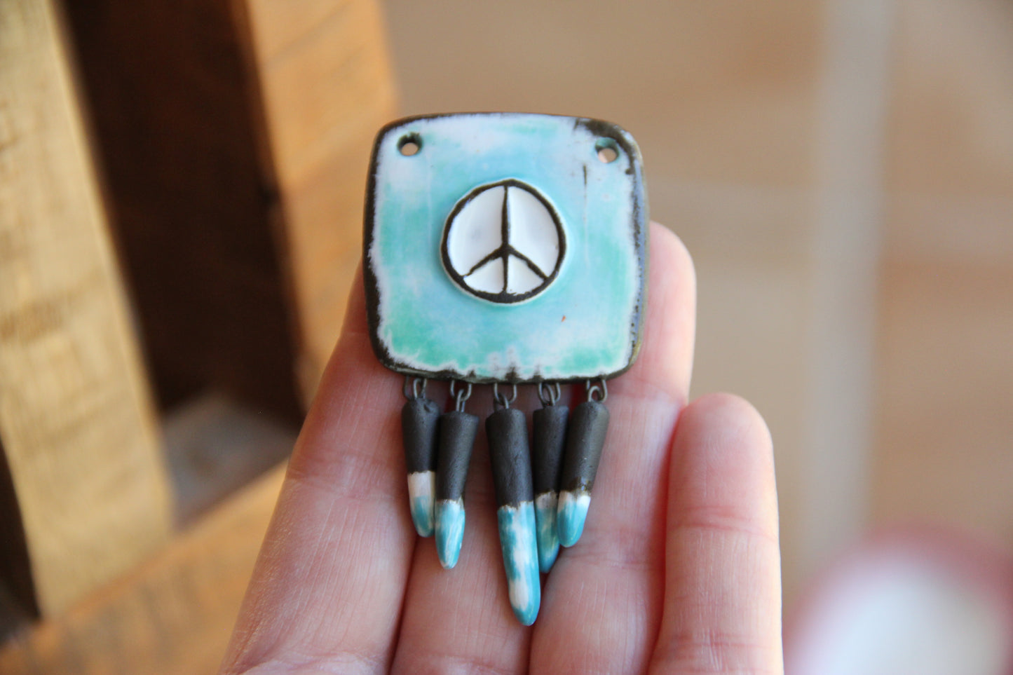 PEACE Pendant with attached spike beads
