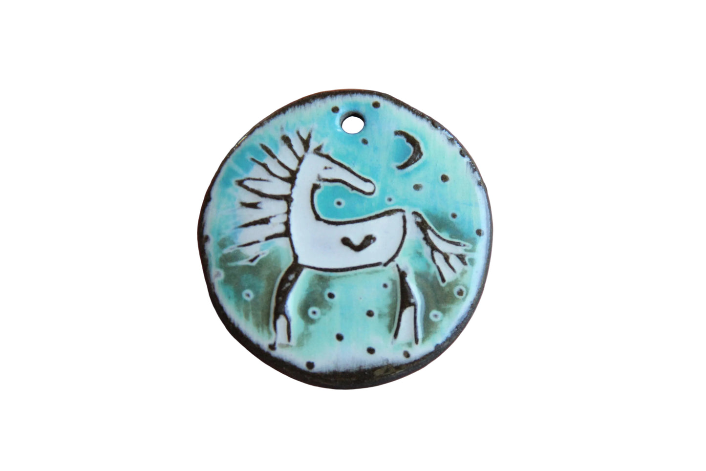 White Horse under the Moon and Stars - Ceramic Pendant