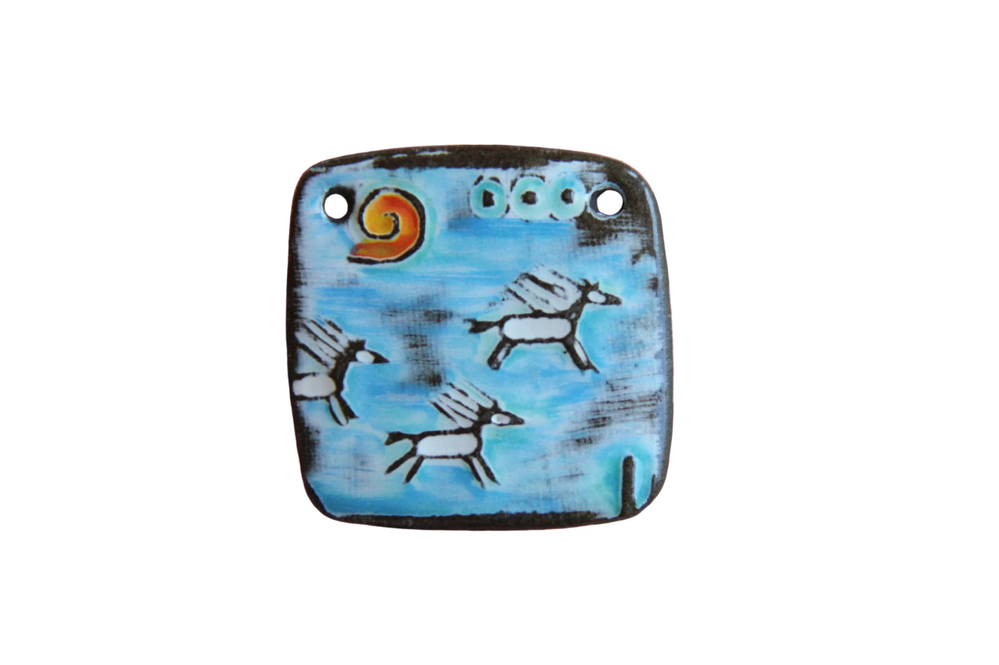 Running horses ceramic pendant